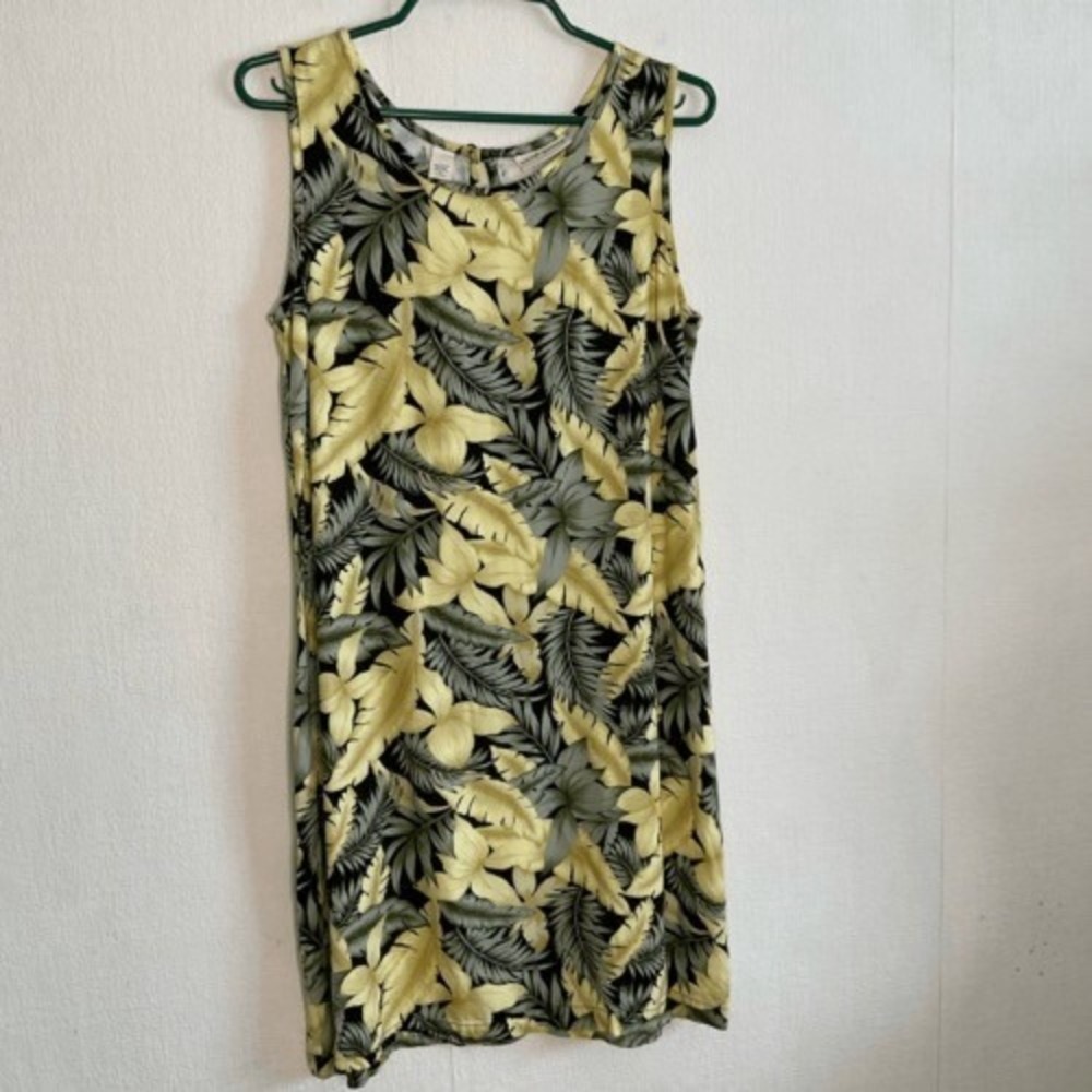 Marsh Landing Palm Leaves Tropical Floral Sleeveles Midi Dress Women M Sri Lanka